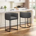 26" H Counter Height Bar Stools Set of 2, Modern Barrel Counter Stools with Backrest and Arms, Linen Fabric Upholstered Accent Barstools for Kitchen Island,Support 450 LBS (Carbon Black)