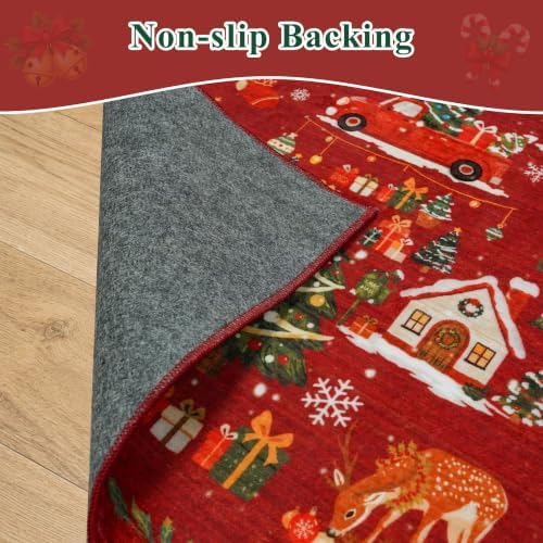 2x3 Christmas Cute Area Rug : Non-Slip Washable Winter Holiday Indoor Doormat Soft Low Pile Decorative Floor Mat for Kitchen Bathroom Living Room Bedroom Red Holiday Home Decor Gift（2x3，Red）