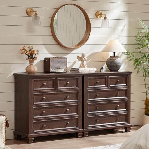 SAVOR LIFE Farmhouse Bedroom Dresser Sets 3 Piece, Walnut