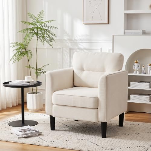 Kromax Accent Chair for Living Room, Comfy Upholstered Armchair, White