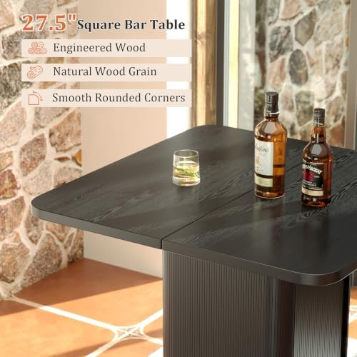 Square Bar Table with 2-Tier Hidden Storage & Wine Glass Rack, 38.1" High Counter Height Bistro Pub Cocktail Table, Modern Drink Bar Station for Kitchen Dining Room, Coffee House, Small Space, Black