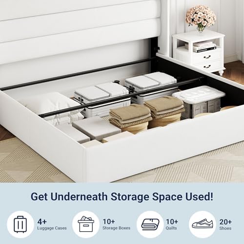 Allewie King Size Lift Up Hydraulic Storage Bed Frame White