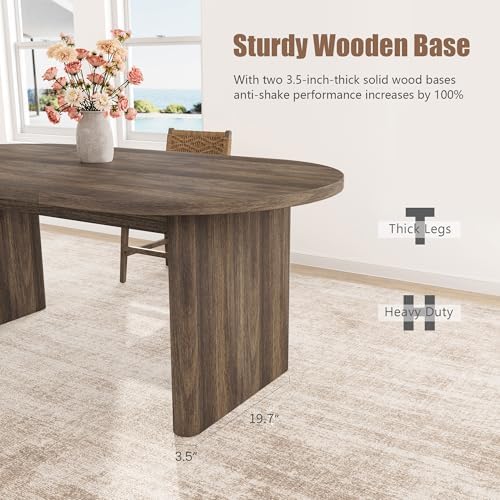 GarveeHome 63" Long Oval Dining Table with Wooden Base for 4-6 People