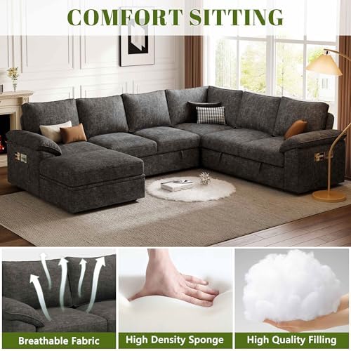 106'' Modular Sectional Sofa with Pull Out Bed, Sleeper Sofa, Dark Gray