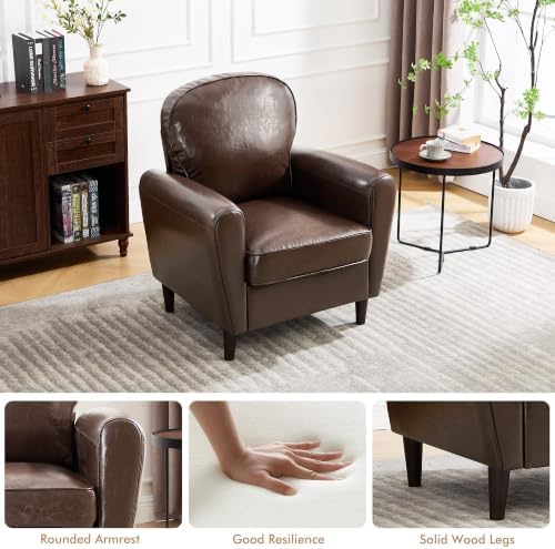 Mid Century Accent Chair Set of 2, Modern Faux Leather Arm Chair, Upholstered Comfy Reading Chair Single Sofa Chairs for Living Room, Bedroom, Club, Coffee