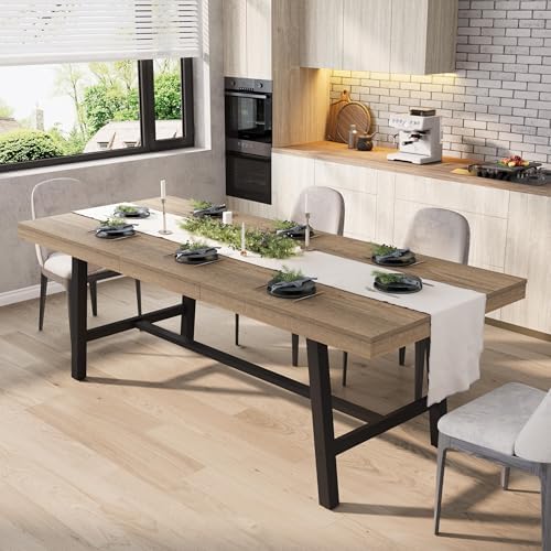 Garvee 63-83" Expandable Dining Table, Large Kitchen Table, Rustic Pear