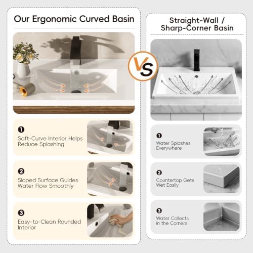 St.Mandyu 60" Bathroom Vanity w/Sink & LED Mirror & Faucet,Modern Bathroom Vanities Set w/ 3-Color Lighting, Curved Splash-Reducing Basin, Bath Vanity w/Large Storage Cabinet&Drawers,Rsutic Bro