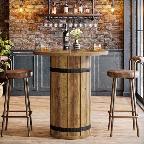 Tribesigns Round Bar Table, 39.4-Inch Bar Height, Bistro Pub Table