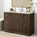 CARPETNAL 48 Inch Bathroom Vanity with Sink, Walnut. | Modern Fluted Bathroom Vanity with Sink with Storage Cabinet, Adjustable Shelf and 2 Soft Closing Doors & 4 Drawers.