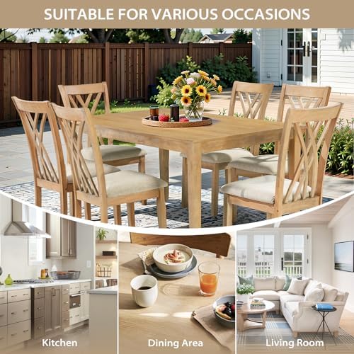 Zevemomo 7-Piece Wood Dining Table Set with 6 Chairs, Natural Wood Color