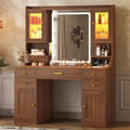 Vanity Desk with LED Mirror and Lights, Makeup Vanity with RGB Cabinets | Vanity Table with Charging Station and 6 Storage Drawers, Adjustable 3 Mode Mirror Lights, Bedroom Dressing Table for Women