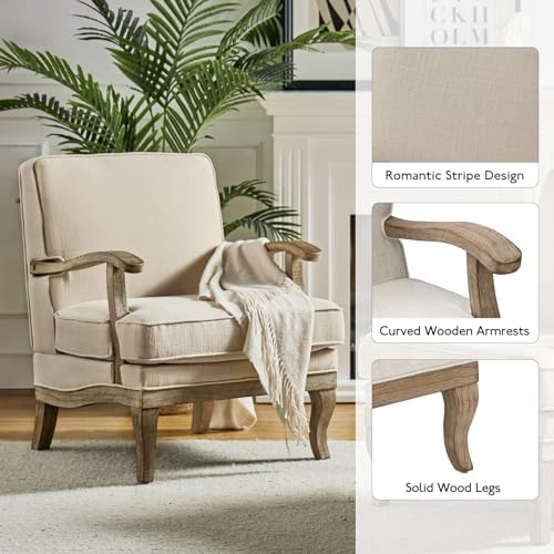 HULALA HOME Mid-Century Modern Accent Chairs Set of 2, Upholstered Lounge Arm Chair with Solid Wood Legs and Armrest, Removable Cushion Comfy Reading Armchair for Living Room, Bedroom, Balcony, Linen