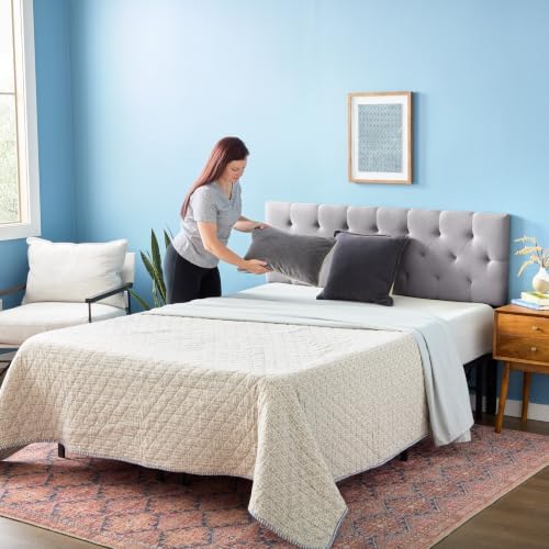 Lucid Mid-Rise Upholstered Headboard - Diamond Tufted - Padded Polyester - Adjustable Height from 34” to 46” - Easy Assembly - Bed Frame or Wall Mount - Sturdy - Stone - Full / Full XL Size
