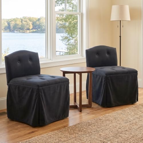 Black Velvet Makeup Vanity Chair with Back & Wheels