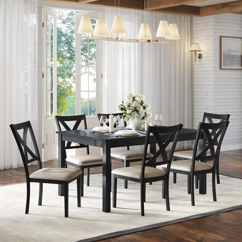 AMERLIFE 7-Piece Farmhouse Solid Wood Dining Table Set for 6, Grey & White