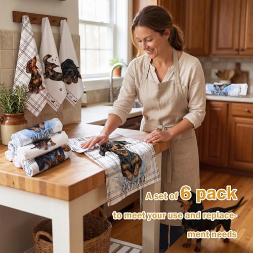 Redbaker 6 Pcs Dachshund Kitchen Towels Funny Dishcloth