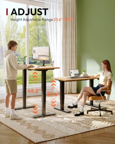 SANODESK Solid Rubberwood Standing Desk Dual Motor 55"x24" Natural/Black