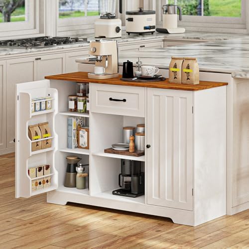 Gizoon 45" Kitchen Sideboard Buffet Cabinet with Storage, White and Rustic