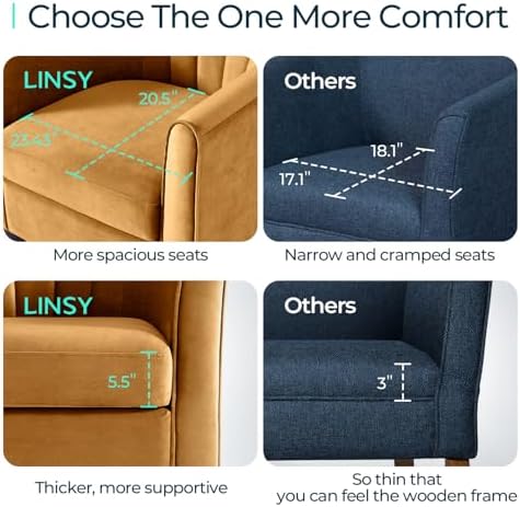 LINSY Accent Chair with Ottoman, Modern Armchair Comfy Barrel Reading Chair with Footrest for Living Room Bedroom Reading Room, Velvet, Yellow
