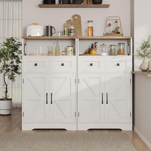 Farmhouse Storage Cabinet Set of 2, Small Kitchen Pantry Coffee Bar Cabinet