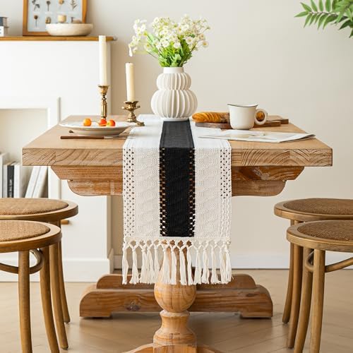 FEXIA Farmhouse Table Runner for Home Decor 12x90 Black Fall Home Decor