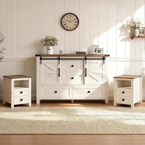 AMERLIFE 3-Piece White Bedroom Set with 4-Drawer Cabinet & 2 Nightstands