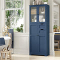 BOTLOG 67'' Tall Bathroom Storage Cabinet, Linen Cabinet with Glass Doors and Adjustable Shelves, Kitchen Pantry with 2 Drawers for Bathroom, Living Room, Dining Room, Blue | 2 Drawers, Linen Bathroom Cabinet with Glass Doors and Shelves for Living Roo...