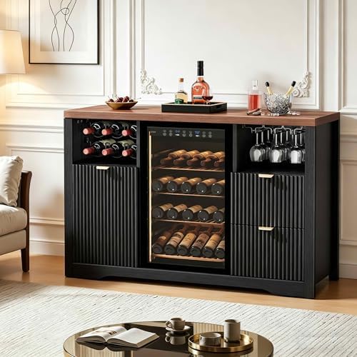 Coffee Bar Cabinet with Mini Fridge Space, 53"Wine Cabinets with Storage