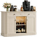 White Coffee Bar with 2 Drawers & 2 Doors, LED Wine Bar Cabinet with Wine Glasses, Coffee Station with Built-in Outlets, Buffet Cabinet Sideboard with Extra Storage for Living Room Kitchen Entryway