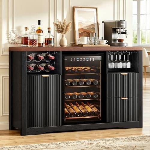 Coffee Bar Cabinet with Mini Fridge Space, 53"Wine Cabinets with Storage