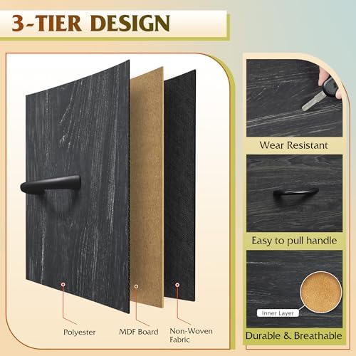 WLIVE Tall Dresser for Bedroom, 9 Drawer Chest of Drawers, Black Wood Grain