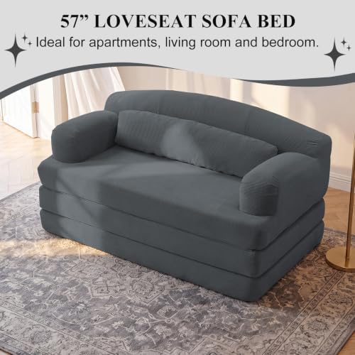57” Convertible Sleeper Sofa Bed, Boneless Couch, Dark Grey