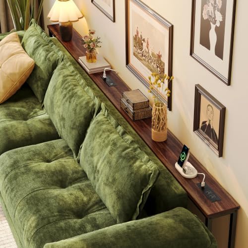 Huuger 110.2 Inch Sofa Table with Power Outlets, Skinny Behind Couch Table