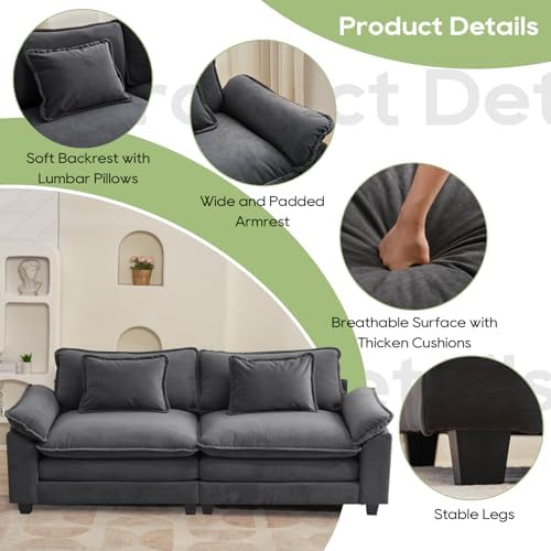 Oprisen 86" Modular Sectional Sofa, Comfy Loveseat Deep Cloud Couch