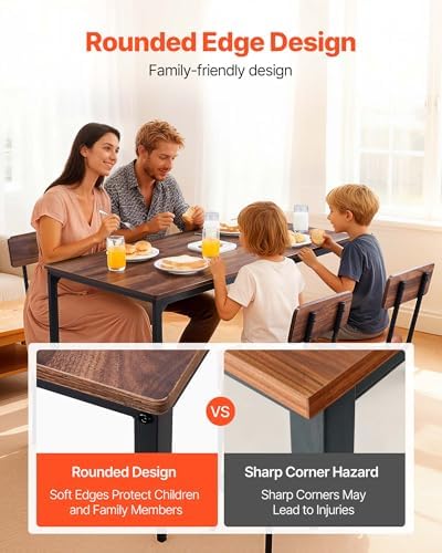 VEVOR Bar Table and Chairs Set, 5PCS 47.2″ Bars Tables Set with Rounded Edge Design, Rectangular Pub Table with Four Stools for Living Room, Dining Room, Kitchen, Walnut Color, Black