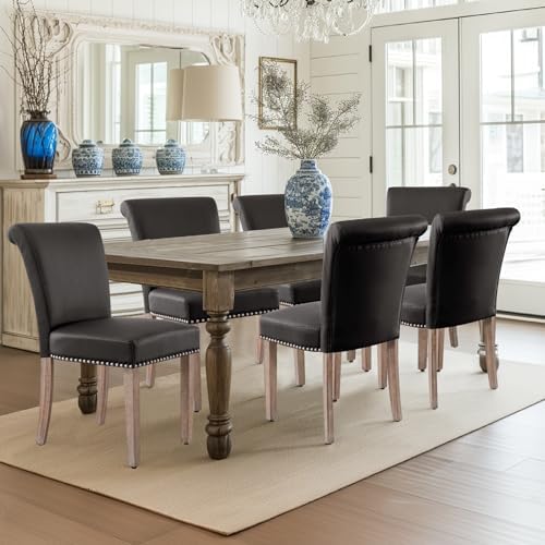 CHUN YI Dining Chairs Set of 4, Faux Leather Dining Room Chairs, Upholstered Modern Kitchen Parsons Chairs for Dining Room with Sturdy Wood Legs, Vintage Grey