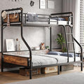 Jocoevol Metal Bunk Bed Twin Over Full, Industrial Bunkbeds Heavy Duty Bed with Safety Guard Rails and Space-Saving Design, Steel Bed for School, Bedroom (Vintage Brown)