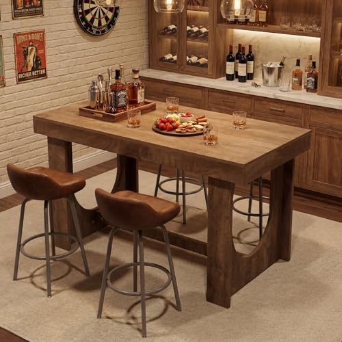 LITTLE TREE 63" Bar Table, Farmhouse Counter Height Table with Footrest