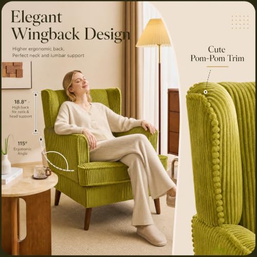 VINGLI 26" Wingback Accent Chair, Corduroy Armchair for Bedroom Living Room