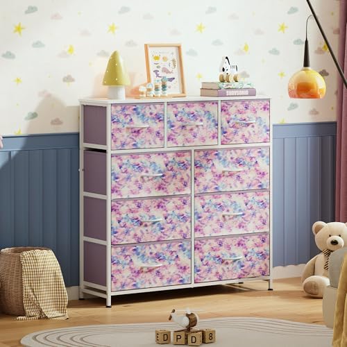 WLIVE Tall Dresser for Bedroom, 9 Drawer Chest of Drawers, Tie-Dye