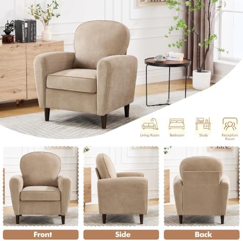 Accent Chair Set of 2, Mid Century Modern Arm Chair with Thick Cushion and Back, Comfy Upholstered Reading Single Sofa Chair for Living Room, Bedroom, Club, Khaki