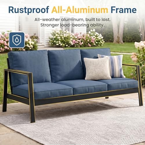 Wisteria Lane Aluminum Outdoor Couch, Patio Sofa with 5" Thick Cushions