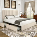 VECELO King Size Upholstered Bed Frame with 4 Drawers and Headboard, Velvet Platform Storage Bedframe, Wooden Slats Support, No Box Spring Needed,Bone Beige