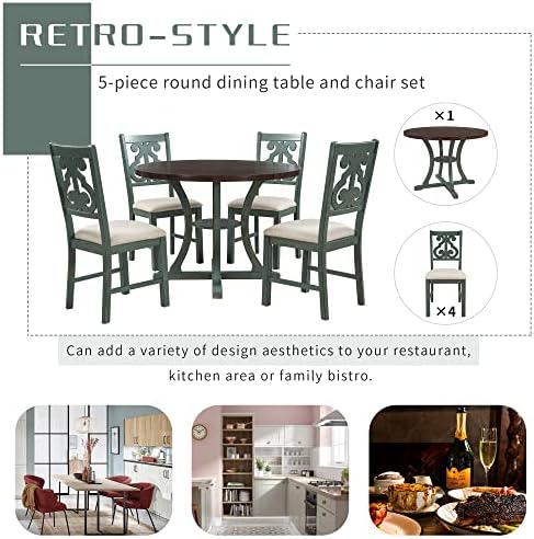 Harper & Bright Designs 5-Piece Round Table Set with Shelf, Wooden Family Dining Table