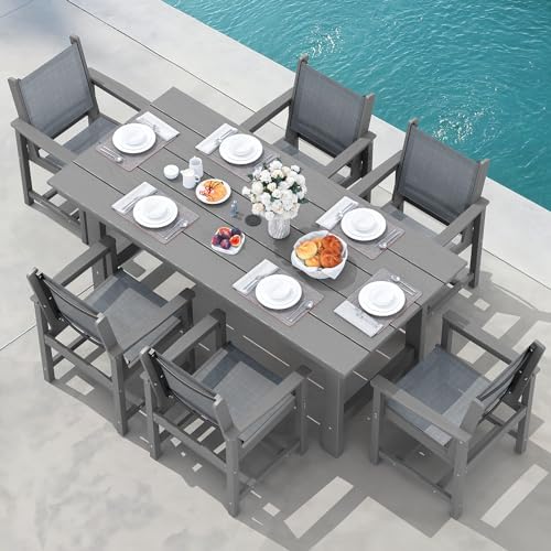 SERWALL 7 Pcs HDPE Patio Dining Set, HDPE Dining Set for 6, Black