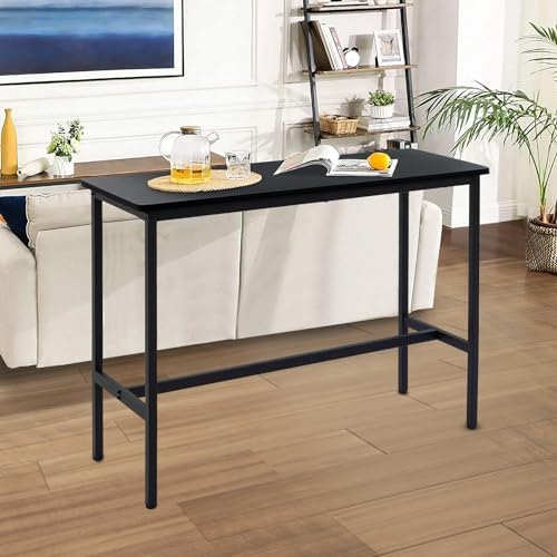 44.5" Bar Table, Pub Table with Adjustable Feet Floor Protector, Narrow Rectangular Kitchen Counter Dining Tables, Sofa High Top Tables with Sturdy Metal Legs, Black