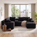 106-Inch Oversized L-Shaped Corner Cloud Couch Modular Cloud Sectional Couch W/Console & Ottoman, Compression Boneless Corner Sofa Plush Corduroy Sectional Sofa for Living Room