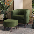LINSY Accent Chair with Ottoman, Modern Barrel Chair Small Armchair Reading Chair with Footrest, Comfy Round Arms Chair for Living Room Bedroom Reading Room, Velvet, Dark Green