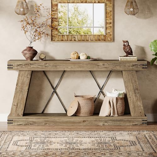 Tribesigns 70.87" Farmhouse Console Table with Storage (Light Brown Oak)