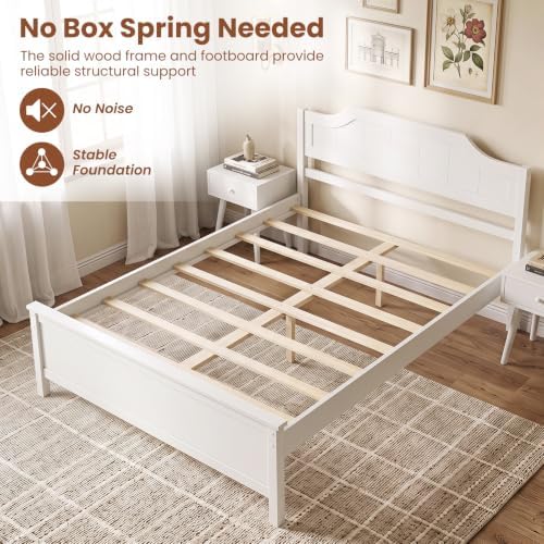 GIANTEX Full Size Wooden Bed Frame with Headboard, Wood Slat Support